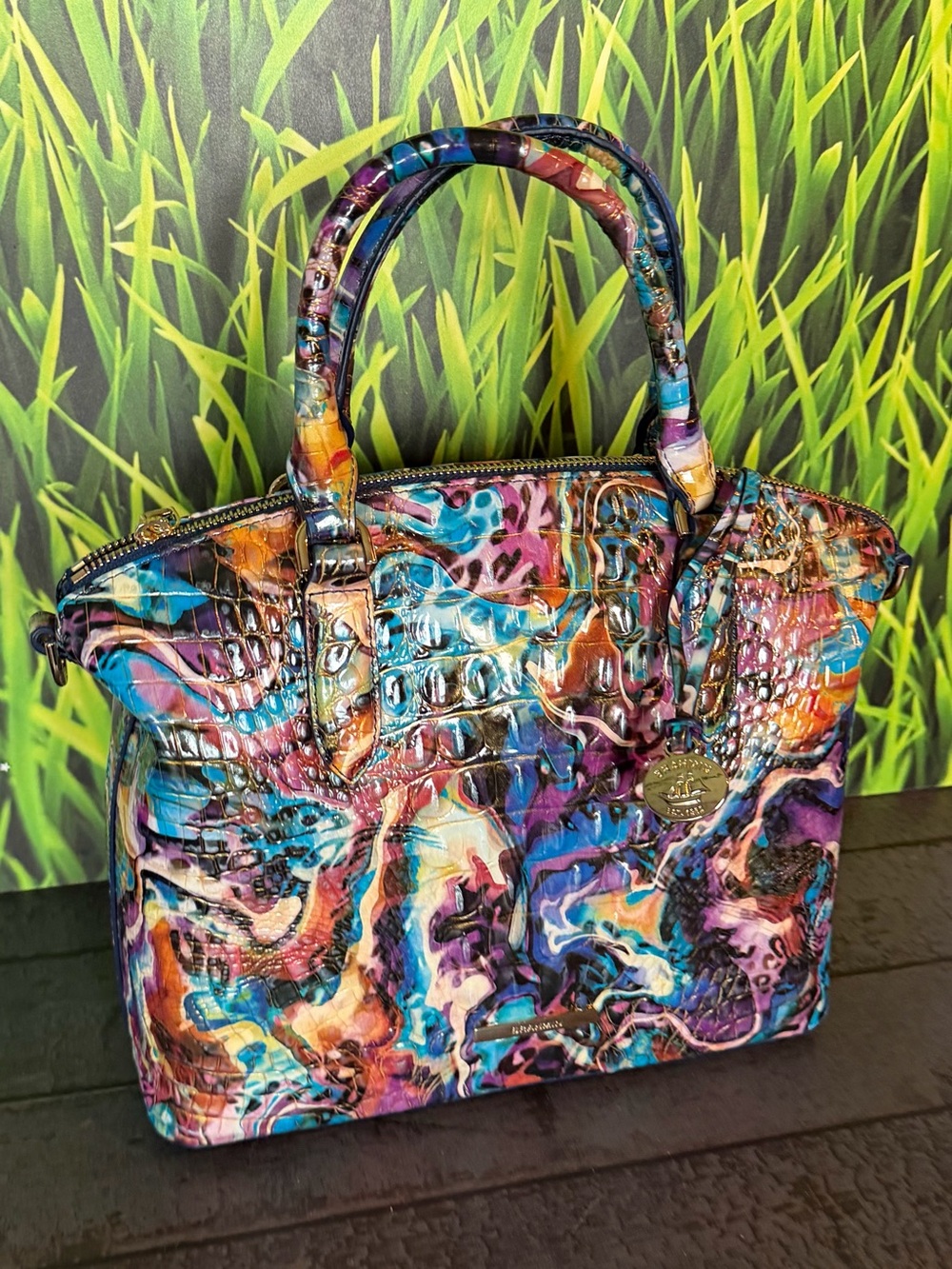 Brahmin Euphoria Duxbury Satchel Animal Colorful Print Leather NWT - Picture 5 of 13